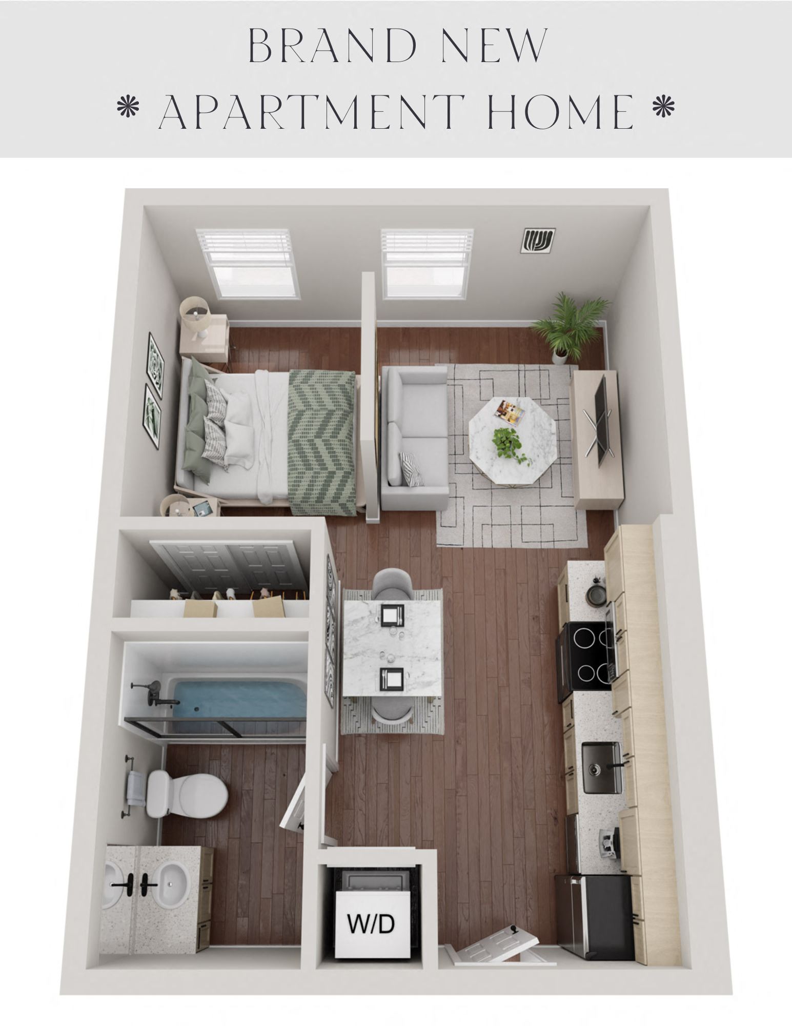 Floor plan for studio, 1 bath, 454 sqft